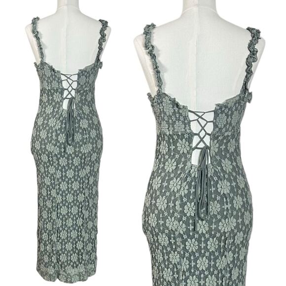 Free People Ethereal Dainty Romantic Lucinda Lace Midi Dress Lilypad Jade Medium - Picture 8 of 13